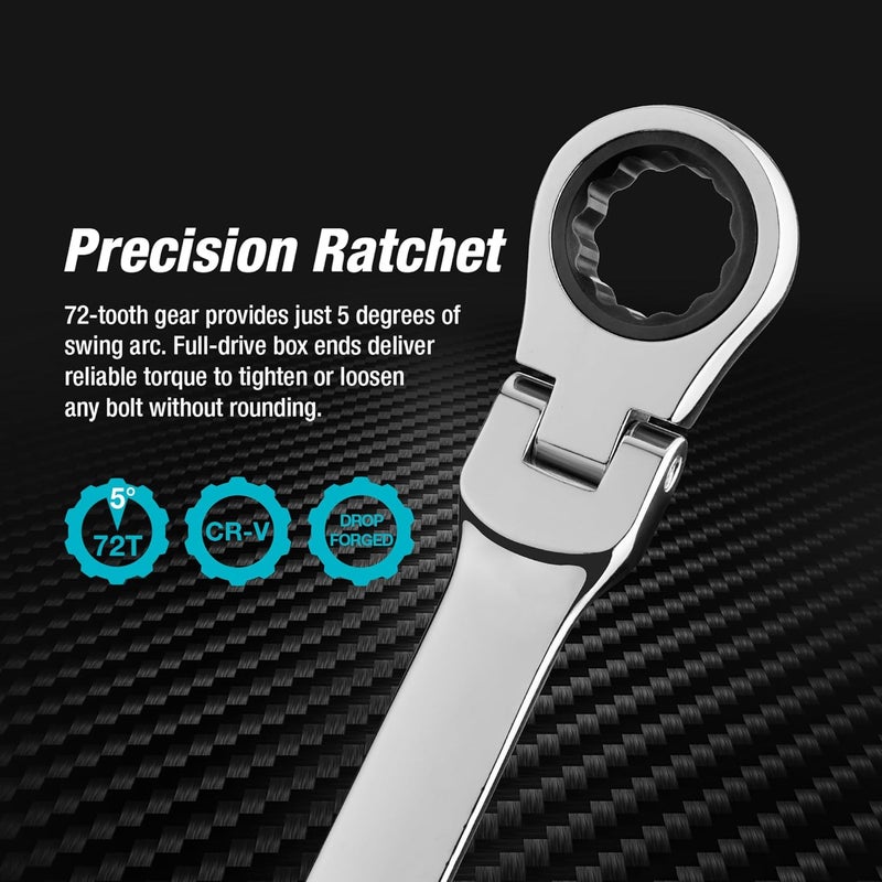 DURATECH 12 * 13 mm Extra Long Flex-Head Ratcheting Wrench, Metric, CR-V Steel - Image 3